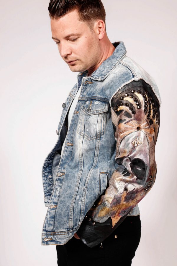 Denim  jacket with handpainted leather sleeves SMJ9 - Image 3