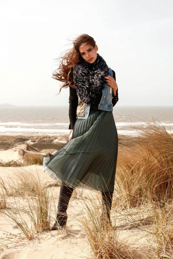Denim Gilet with fur collar SMJ10 - Image 2