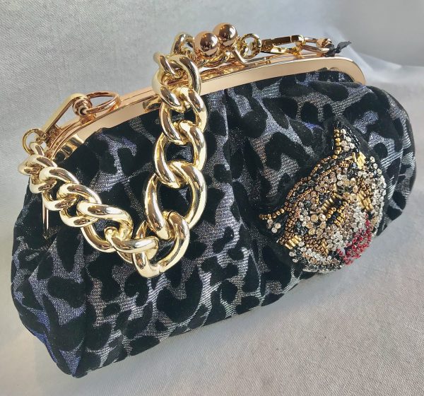 Fabric shiny blue/silver/black bag with lion head SM27 - Image 2