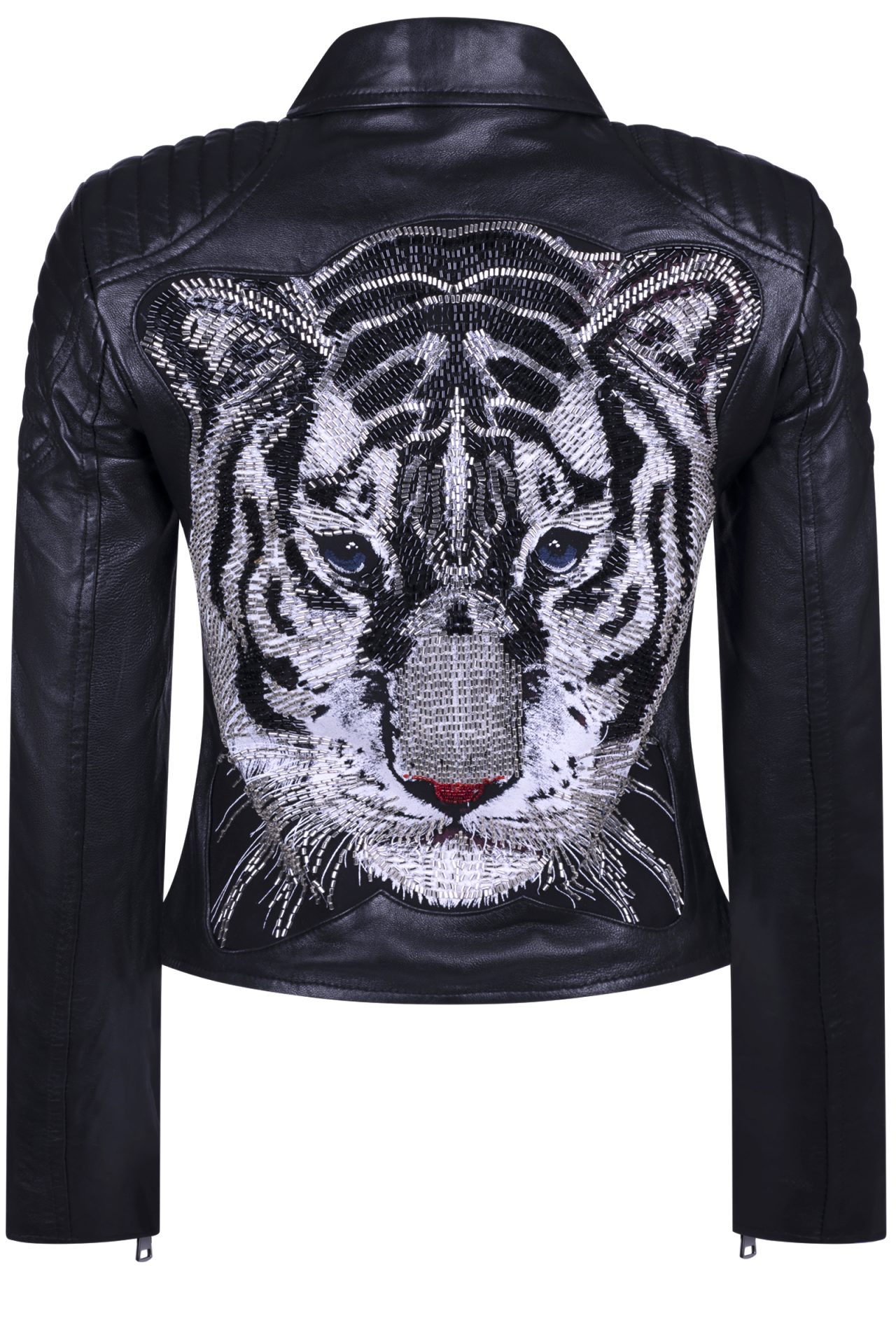 Leather Jacket with Tiger head embroided on back SMJ3 - PS Luxury Leather