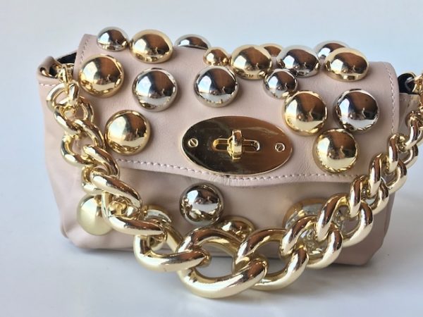 Leather powder colored little bag with studs SM08 - Image 2