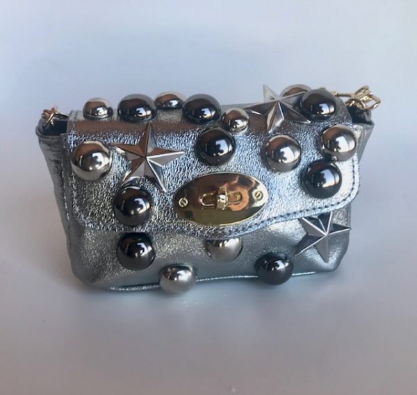 Leather silver bag with studs and stars SM07 - Image 2