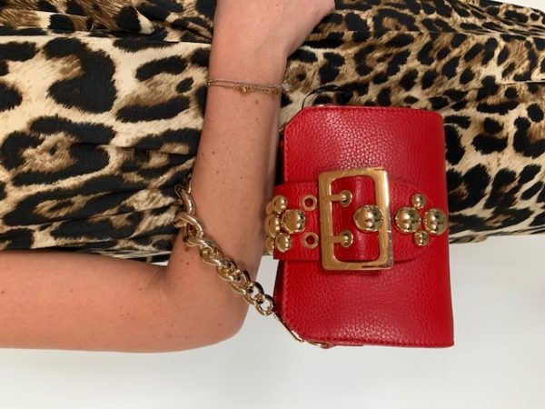 Leather red little bag with studs and buckle  SM20 - Image 2
