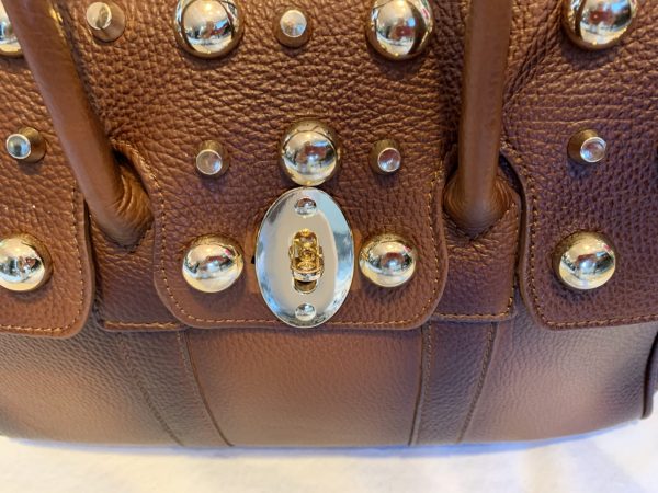 Leather big cognac bag with golden studs  SM24 - Image 2