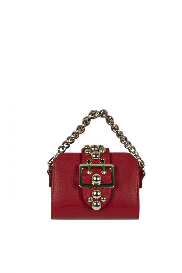 Leather red little bag with studs and buckle  SM20