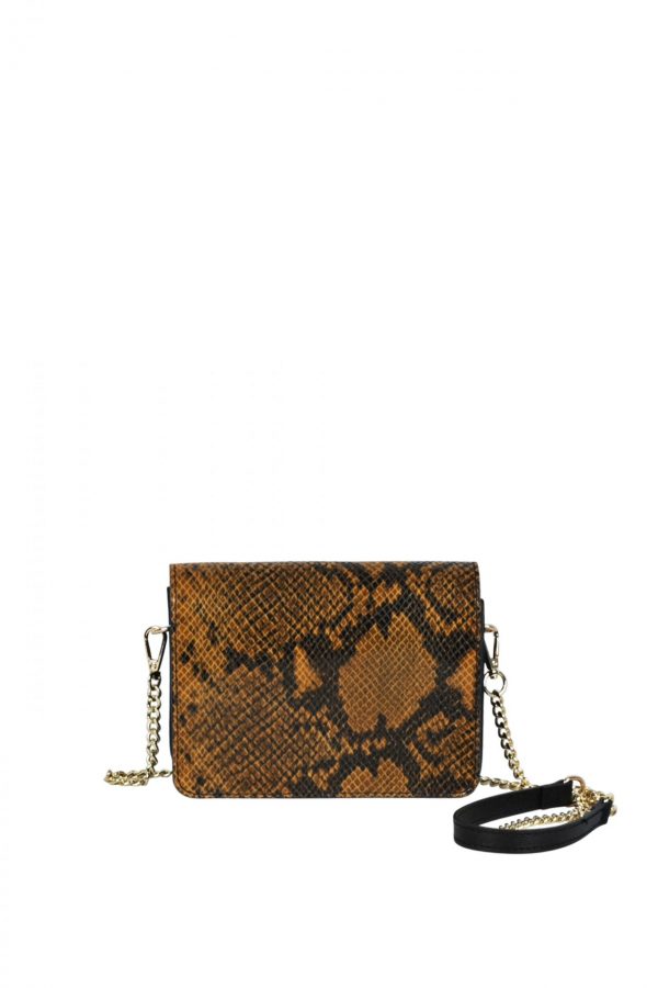 Leather Ocher colored snake printed little bag  SM21