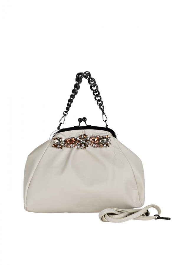 Leather off-white leather bag with snap closure SM12