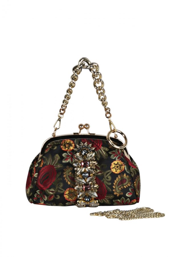 Fabric bag with colored flower print and rhinestones  SM18