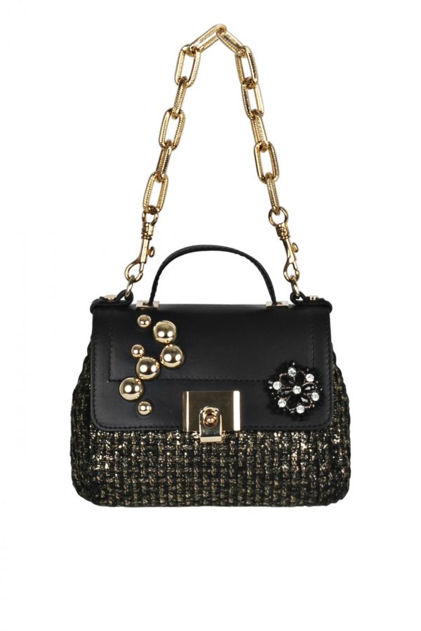 Leather with fabric black little bag SM19