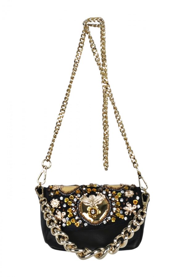 Leather black art deco bag SM06