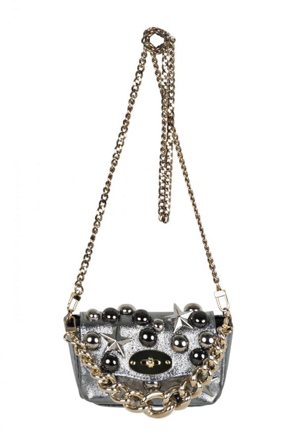 Leather silver bag with studs and stars SM07