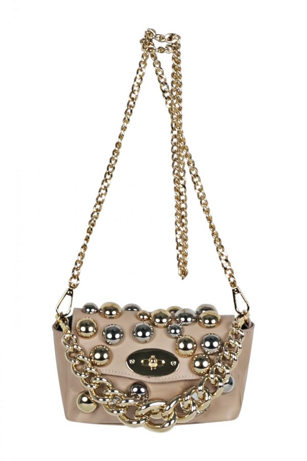 Leather powder colored little bag with studs SM08