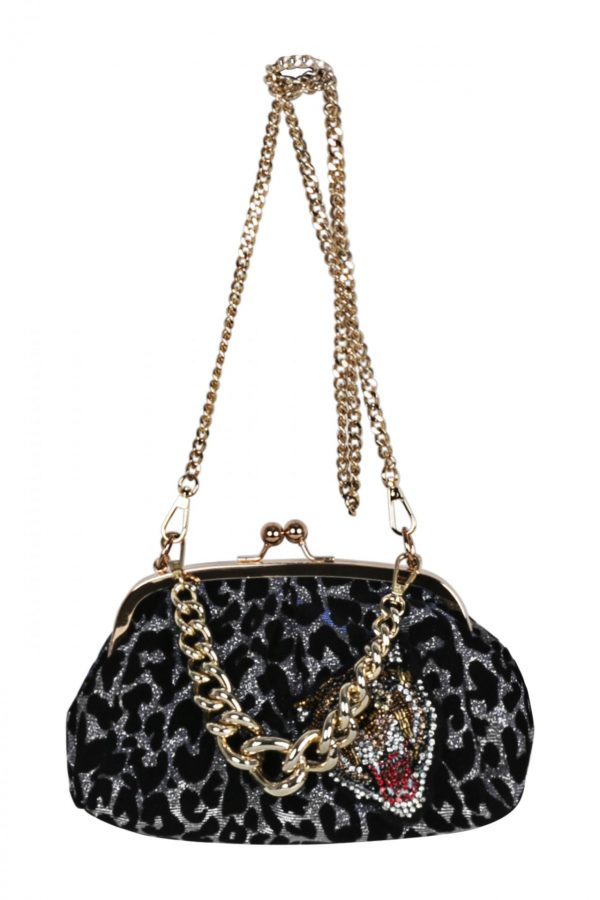 Fabric shiny blue/silver/black bag with lion head SM27