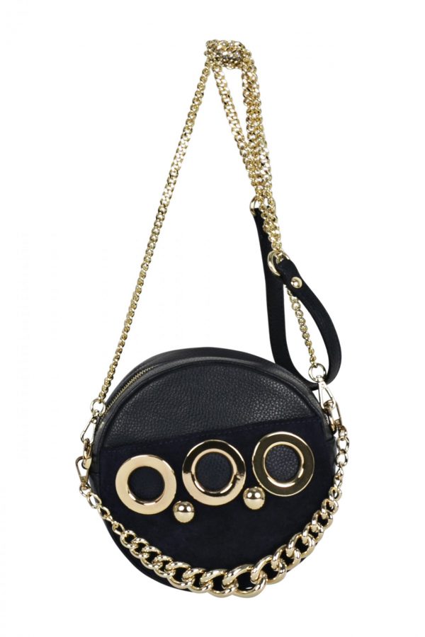 Leather navy blue round bag SM13