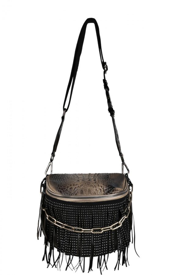 Leather croco printed bag with fringes SM25