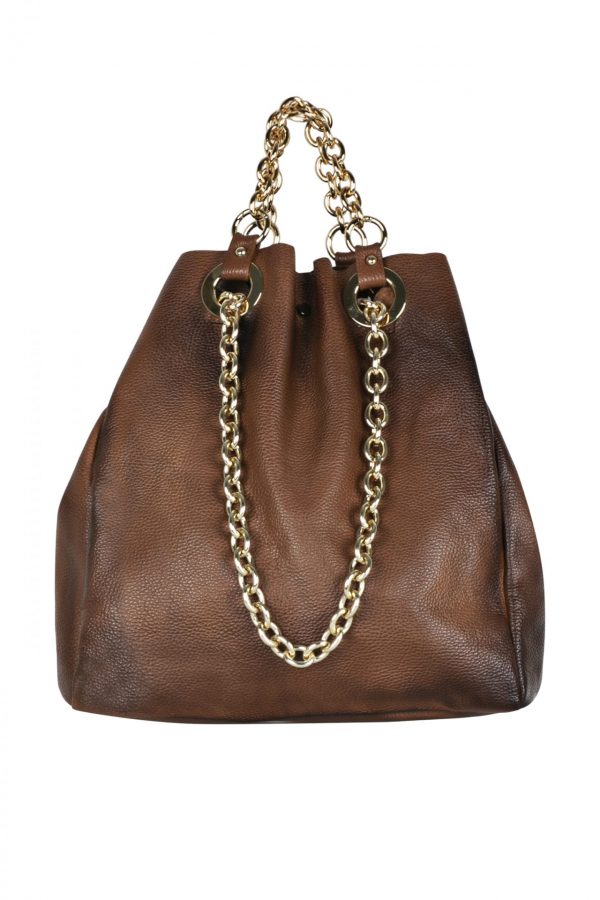 Leather cognac big bag with chains  SM22