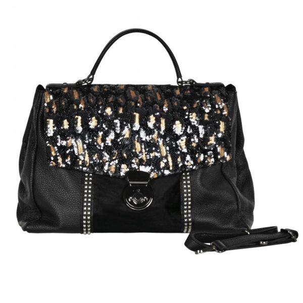 Leather black bag with pajette flap SM16