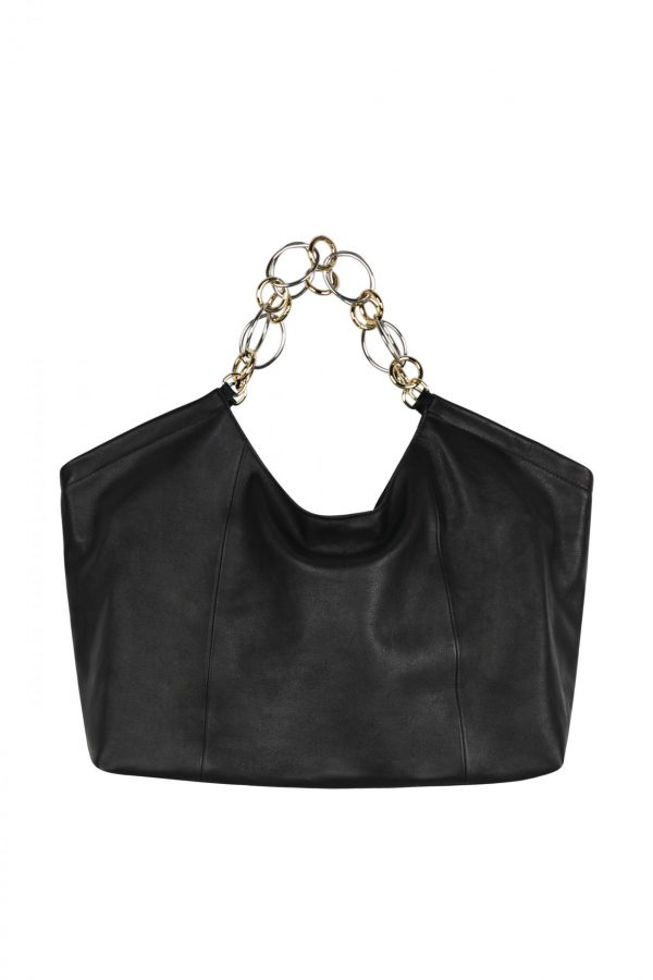 Leather big black bag with big chains SM23