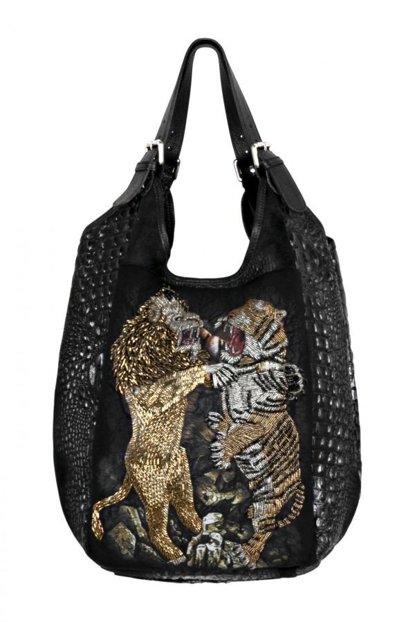 Leather black bag with lion & tiger head  SM31