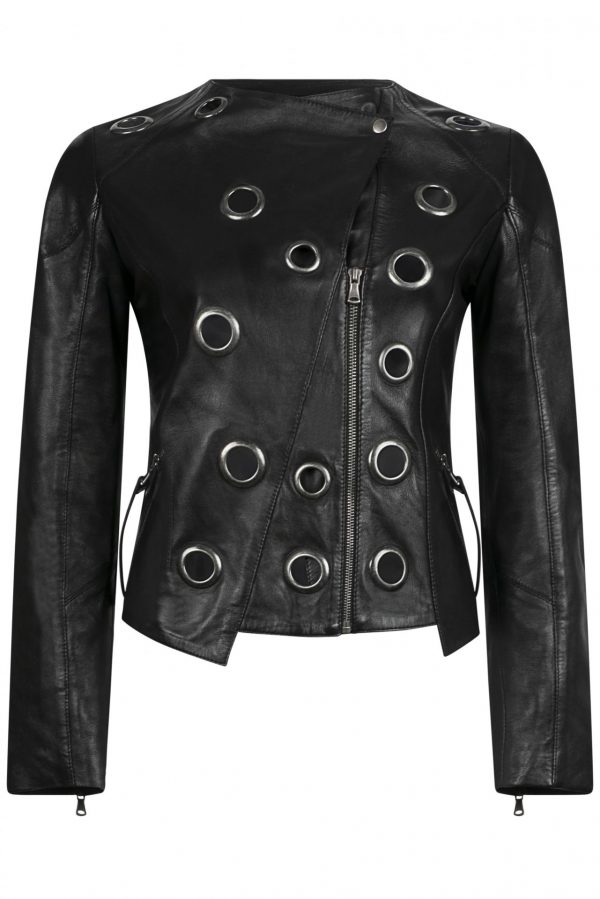 Leather jacket with gunmetal rings RBMJ2GMB - Image 3
