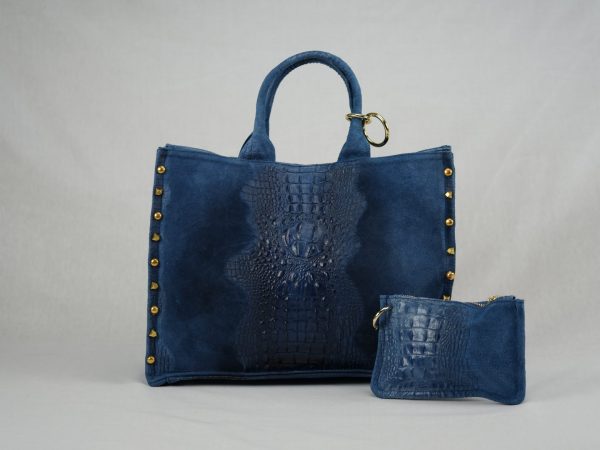 Suede big croco printed bag with little wallet SM01 - Image 3