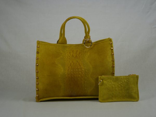 Suede big croco printed bag with little wallet SM01 - Image 4