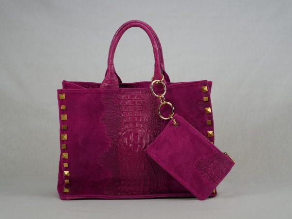 Suede big croco printed bag with little wallet SM01