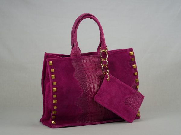 Suede big croco printed bag with little wallet SM01 - Image 2