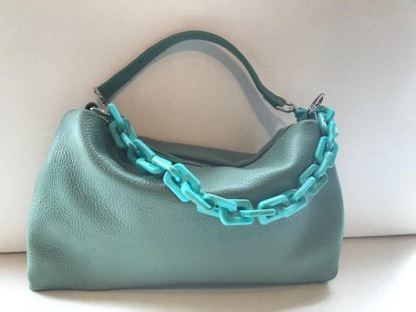 Leather handbag with mintgreen chain strap MM24