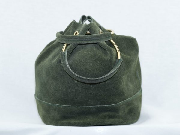 MM06 Dark Green suede bag with golden Ring