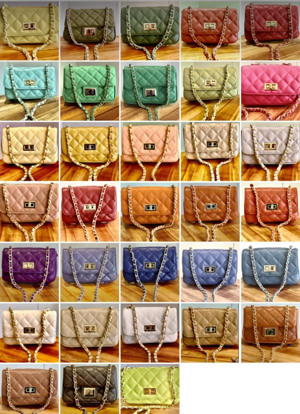 Leather small handbag with golden leather braided chain MM07