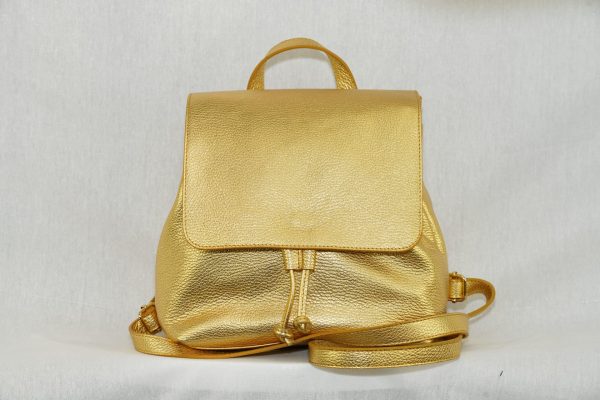 Leather gold colored backpack LM13