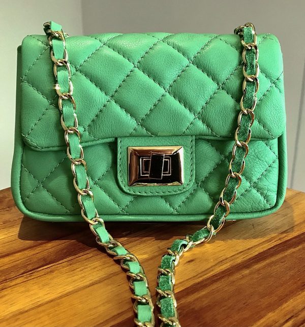 Leather small handbag with golden leather braided chain MM07 - Image 30