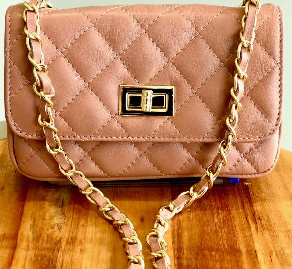Leather small handbag with golden leather braided chain MM07 - Image 25