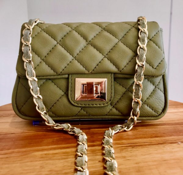 Leather small handbag with golden leather braided chain MM07 - Image 27