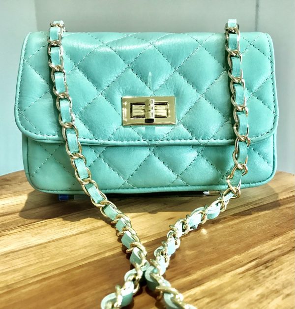 Leather small handbag with golden leather braided chain MM07 - Image 24