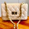 Leather small handbag with golden leather braided chain MM07 - Image 2