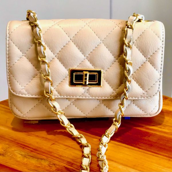 Leather small handbag with golden leather braided chain MM07 - Image 2