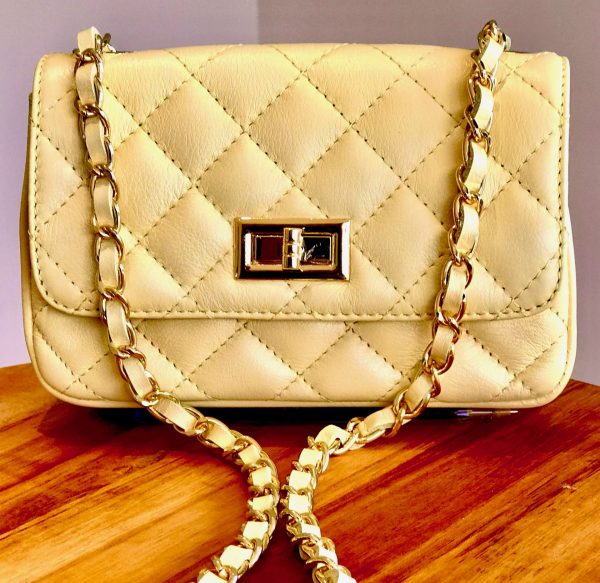 Leather small handbag with golden leather braided chain MM07 - Image 23