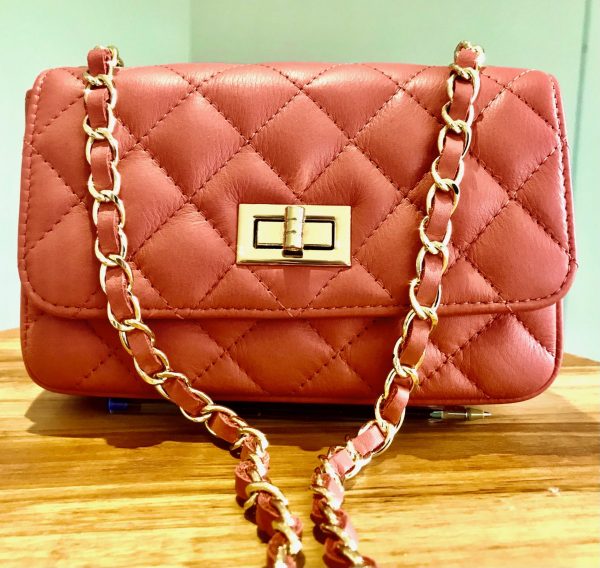 Leather small handbag with golden leather braided chain MM07 - Image 21