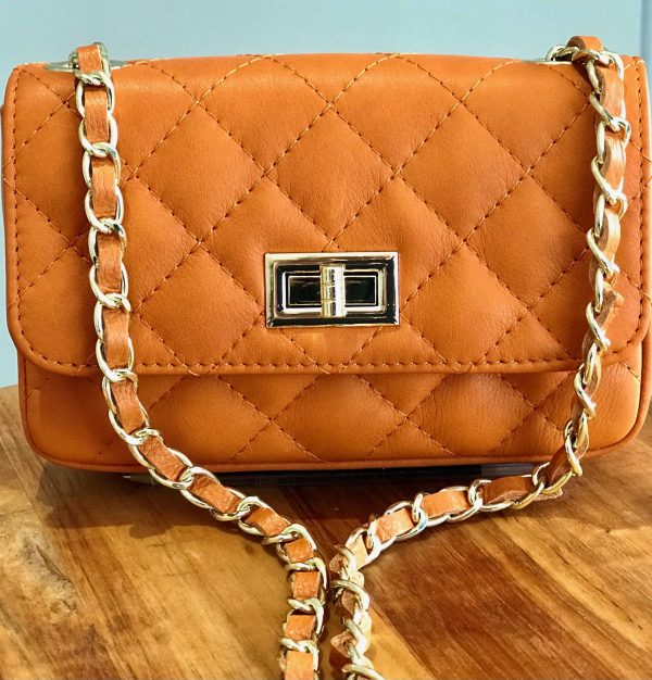 Leather small handbag with golden leather braided chain MM07 - Image 20