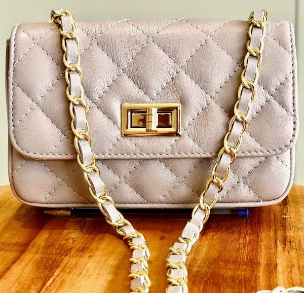 Leather small handbag with golden leather braided chain MM07 - Image 14