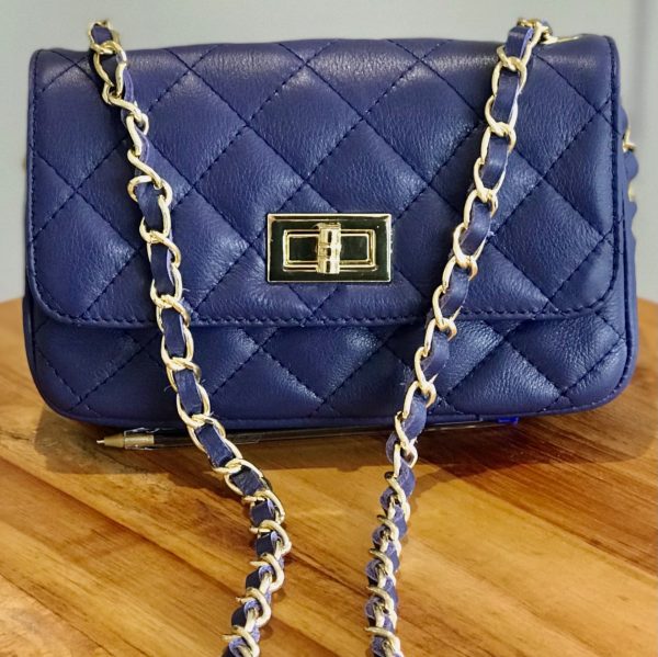 Leather small handbag with golden leather braided chain MM07 - Image 11