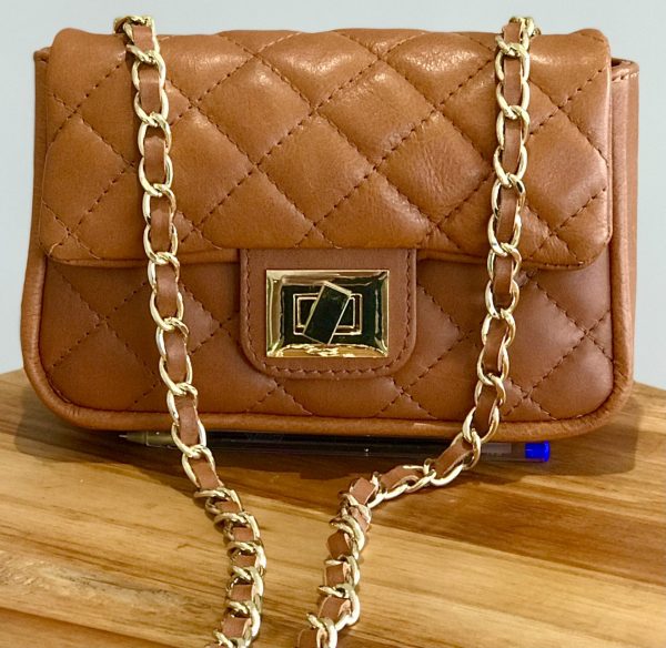 Leather small handbag with golden leather braided chain MM07 - Image 10