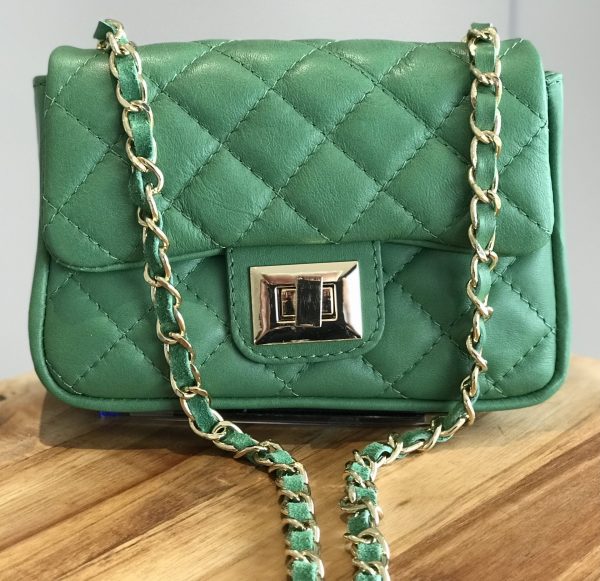 Leather small handbag with golden leather braided chain MM07 - Image 9