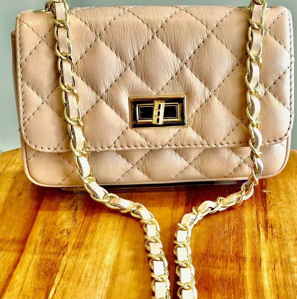 Leather small handbag with golden leather braided chain MM07 - Image 8