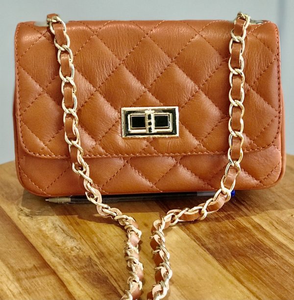 Leather small handbag with golden leather braided chain MM07 - Image 7