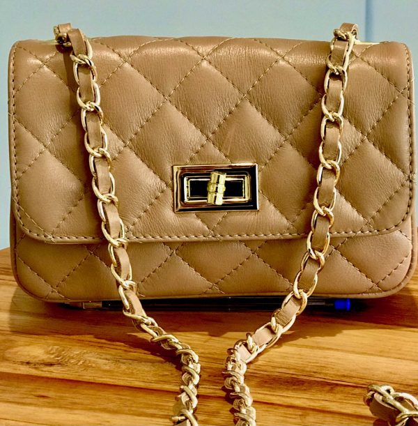 Leather small handbag with golden leather braided chain MM07 - Image 6