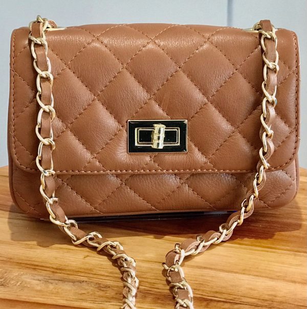 Leather small handbag with golden leather braided chain MM07 - Image 4