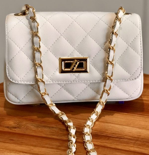 Leather small handbag with golden leather braided chain MM07 - Image 3
